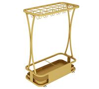 MEVZHH Parapluie Supports, Extra Grand Parapluie Supports En Métal Avec 21 Trous Et 24 Crochets, Parapluie Rectangle Walkistick Avec Plateau À Goutte Amovible, 63 X 24 X 60 Cm/Or