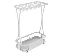 MEVZHH Parapluie Supports, Extra Grand Parapluie Supports En Métal Avec 21 Trous Et 24 Crochets, Parapluie Rectangle Walkistick Avec Plateau À Goutte Amovible, 63 X 24 X 60 Cm/Blanc