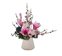 MEVZHH Plantes Artificielles Simulation de Fleurs Artificielles Bouquet de Prune Magnolia Tissu de Soie Fausse Décoration de Fleurs Avec Vase Art Arrangement de Fleurs Décoration de Bureau Fausses Fle