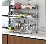 MEVZHH Porte-Vaisselle, Drainer de Vaisselle de Cuisine Grand Porte-Vaisselle En Acier Inoxydable 304 Parfait Pour Le Stockage de Comptoir Économie D'Espace/Ensemble Complet Double Couche/91 Cm/34 Pou