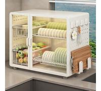 MEVZHH Porte-Vaisselle, Grand Porte-Vaisselle de Comptoir En Métal Pour Éviers de Cuisine Porte-Vaisselle À Deuxux Avec Couvercle Au-Desdu Placard de Séchage de Vaisselle D'Évier Avec Magnétique/Blanc