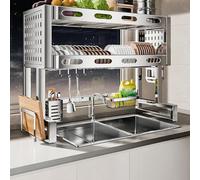 MEVZHH Porte-Vaisselle, Porte-Vaisselle À Double Couche Porte-Vaisselle Convient À L'Évier de Cuisine Porte-Vaisselle À 67-97 Cm Avec Crochet 304 Acier Inoxydable/B Double Couche Ensemble Complet/87 C