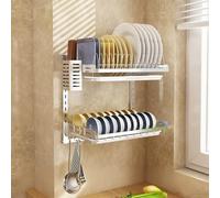 MEVZHH Porte-Vaisselle, Porte-Vaisselle En Acier Inoxydable 304 Monté Au Mur Porte-Vaisselle de Cuisine À Hauteur Réglable/Couleur Primaire Double Couche/D