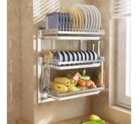 MEVZHH Porte-Vaisselle, Porte-Vaisselle En Acier Inoxydable 304 Monté Au Mur Porte-Vaisselle de Cuisine À Hauteur Réglable/Trois Couches de Couleurs Primaires/E