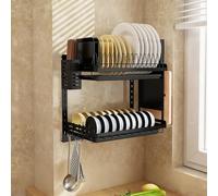 MEVZHH Porte-Vaisselle, Porte-Vaisselle En Acier Inoxydable 304 Monté Au Mur Porte-Vaisselle de Cuisine À Hauteur Réglable/Double Couche Noire/G