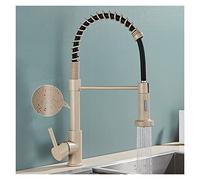 MEVZHH Robinet de Cuisine, Robinet de Cuisine En Or Brossé Tirez En Bas 2 Voies Spray Poignéerobinet de Mélangeur D'Eau Froide Chaude Rotation de 360 Degrés Torneira/Points Beige