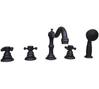 MEVZHH Robinet Robinets Deck Installé 5 Trous Robinet Degnoire Noir Huile Frottée Tête de Douche En Laiton Avec 3 Mains Robinet D'Évier de Salle Den Robinet de Cuisine
