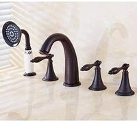 MEVZHH Robinet Taps Deck Installé 5 Trous Robinet Degnoire Noir Huile Frottée Tête de Douche En Laiton Avec 3 Mains Robinet D'Évier de Salle Den Robinet de Cuisine Largement Utilisé