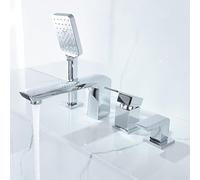 MEVZHH Robinets,Rubinet de Mélangeur de Salle Den Chromé Avec Douche 4 Trous Double Mode Bath Shower Mixer Tap Deck Mounted Latain,Plaqué Chromé