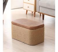 MEVZHH Tabourets, Tabouret de Stockage En Bois Massif Rustfait À La Main Corde Tissée Chaussure Banc Rond Ottoman Pour Entrée Chambre Balcon Couloir Salon/Cuir Carré/L