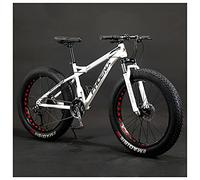 MEVZHH Vélo de Montagne Pour Adultes, 26 Pouces de Roues, Hommes, Freins À Disque Mécaniques, Cadre En Acier Pour Femmes, Vélo de Montagne À Queue Dure de Pneus Gras, Grey Spoke, 27 Vitesse/Blanc Parl