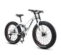 MEVZHH Vélo de Pneu Gras Pour Hommes Femmes, Roues de 24 Pouces, Doublepension Et Frein À Double Disque, Pneus À Bouton Large de 4 Pouces 7/21/24/27/30 Speed Beach Snow Mountain, Blanc, 21 Vitesse/Bla
