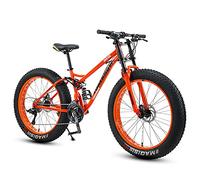 MEVZHH Vélo de Pneu Gras Pour Hommes Femmes, Roues de 24 Pouces, Doublepension Et Frein À Double Disque, Pneus À Bouton Large de 4 Pouces 7/21/24/27/30 Speed Beach Snow Mountain, Blanc, 21 Vitesse/Ora