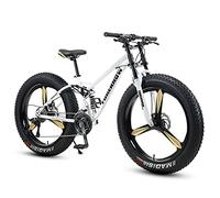 MEVZHH Vélo de Pneu Gras Pour Hommes Femmes, Roues de 26 Pouces, Doublepension Et Double Frein À Disque 4 Pouces Pneus À Bouton Large Plage Neige Vélo de Montagne,Blue Spoke,7 Vitesse/Blanc 3 A Parl