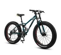 MEVZHH Vélo de Pneu Gras Pour Hommes Femmes, Roues de 26 Pouces, Doublepension Et Double Frein À Disque 4 Pouces Pneus À Bouton Large Plage Neige Vélo de Montagne,Blue Spoke,7 Vitesse/Vert A Parlé/2