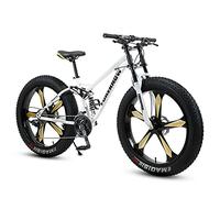 MEVZHH Vélo de Pneu Gras Pour Hommes Femmes, Roues de 26 Pouces, Doublepension Et Double Frein À Disque 4 Pouces Pneus À Bouton Large Plage Neige Vélo de Montagne,Blue Spoke,7 Vitesse/Blanc 5 A Parl