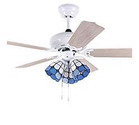MEVZHH Ventilateurs de Plafond Avecpes, Lumières de Ventilateur de Plafond de Style Méditerranéen Salon Ventilateur de Salle À Manger Avec Contrôle de Corde de Tirage de Lumière/H17