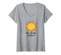 Mew are My Sunshine : Amoureux des Chats ludiques T-Shirt avec Col en V, Femme, Gris Chiné, S