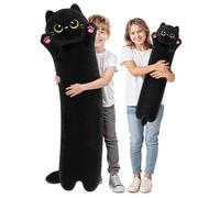 Mewaii Kawaii Mignon Chat Noir en Peluche Coussin Long 110CM, Oreiller d'animaux Poupée Jouets Kawaii Moelleux Confort Oreiller en Peluche pour Adolescents Cadeau