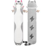 Mewaii Mignon Chat en Peluche Coussin Long Oreiller d'animaux Poupée Jouets Kawaii Moelleux Confort Oreiller en Peluche pour Cadeau pour Les Enfants de 3 Ans et Plus(50CM,Le Chat Gris)