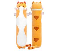 Mewaii Mignon Chat en Peluche Coussin Long Oreiller d'animaux Poupée Jouets Kawaii Moelleux Confort Oreiller en Peluche pour Cadeau pour Les Enfants de 3 Ans et Plus(50CM,Le Chat Orange)