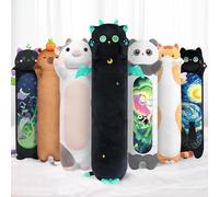 Mewaii Mignon Chat en Peluche Coussin Long Oreiller d'animaux Poupée Jouets Kawaii Moelleux Confort Oreiller en Peluche pour Cadeau pour Les Enfants de 3 Ans et Plus(70CM,Le Chat Noir)