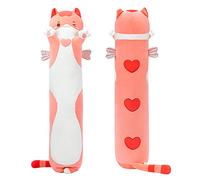 Mewaii Mignon Chat en Peluche Coussin Long Oreiller d'animaux Poupée Jouets Kawaii Moelleux Confort Oreiller en Peluche pour Cadeau pour Les Enfants de 3 Ans et Plus(70CM,Le Chat Rose)