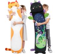 Mewaii Mignon Chat en Peluche Coussin Long Oreiller d'animaux Poupée Jouets Kawaii Moelleux Confort Oreiller en Peluche pour Cadeau pour Les Enfants de 3 Ans et Plus(90CM,Le Chat Orange)