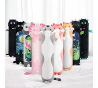 Mewaii Mignon Chat en Peluche Coussin Long Oreiller d'animaux Poupée Jouets Kawaii Moelleux Confort Oreiller en Peluche pour Cadeau pour Les Enfants de 3 Ans et Plus(70CM,Le Chat Gris)