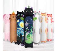 Mewaii Mignon Chat Peluche Coussin Long Oreiller pour Garçon Fille d'animaux Poupée Jouets Kawaii Moelleux Confort Oreiller en Peluche pour Adolescents Cadeau(110CM,Le Chat à la Menthe)