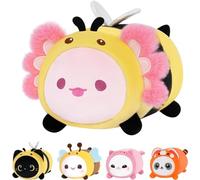Mewaii Peluche Abeille Axolotl Kawaii Oreiller Doux 20CM, Oreiller Peluche Mignon Câlin pour Enfants 3 Ans et Plus, pour Noël et Anniversaire
