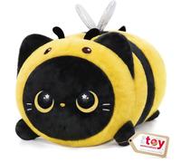 Mewaii Peluche Abeille Chat Noir Kawaii Oreiller Doux 20CM, Oreiller Peluche Mignon Câlin pour Enfants 3 Ans et Plus, pour Noël et Anniversaire
