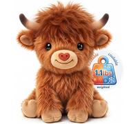 Mewaii Peluche Vache Chauffant au Micro-ondes, 25 cm 0.5 kg Highland Cow Peluche Lestée, Doudou Kawaii Cadeau Festif pour Enfants, Femmes et Amoureux de Petits Veaux