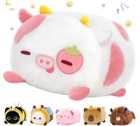 Mewaii Peluche Vache Fraise Kawaii Oreiller Doux 20CM, Oreiller Peluche Mignon Câlin pour Enfants 3 Ans et Plus, pour Noël et Anniversaire