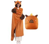 Mewaii Plaid a Capuche Capybara Couverture en Laine Douce avec Manches Capuche Poches Taille Unique Enfant Adulte 130cm x 158cm Cadeau Animal