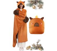 Mewaii Plaid a Capuche Capybara Couverture en Laine Douce avec Manches Capuche Poches Taille Unique Enfant Adulte 130cm x 158cm Cadeau Animal