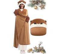 Mewaii Plaid a Capuche Loutre Couverture en Laine Douce avec Manches Capuche Poches Taille Unique Enfant Adulte 130cm x 158cm Cadeau Animal