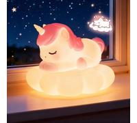 Mewaii Veilleuse licorne en forme de nuage pour enfants, base en nuage de chargement sans fil, 3 niveaux à intensité variable, 7 couleurs changeantes et minuterie de 30 minutes, lampe portable, cadeau