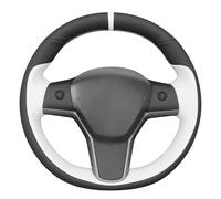 MEWANT Housse de volant cousue à la main en cuir blanc pour Tesla Model 3 2017-2023/Model Y 2020-2023 pour Tesla Model 3/Y Accessoires