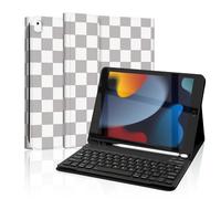 Mewealth Étui clavier pour iPad 9e/8e/7ème génération 10,2" avec porte-crayon, housse de clavier amovible pour iPad Pro 10,5", iPad Air 3e, carreaux gris/blanc