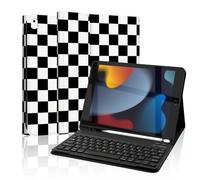 Mewealth Étui clavier pour iPad 9e/8e/7ème génération 10,2" avec porte-crayon, housse de clavier amovible pour iPad Pro 10,5"/iPad Air 3ème, carreaux blanc-noir