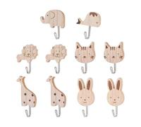 MewHunk 10PCS Crochets muraux en bois, Patères Murales Enfant Adhésives, Décoration Chambre Bébé et Enfants, Crochets Amusants pour Vêtements, Serviettes et Accessoires, Motifs Animaux Colorés
