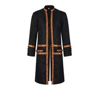 mewjoy Manteau médiéval vintage steampunk pour homme - Costume de capitaine de pirate - Veste à col montant - Uniforme gothique pour Halloween et cosplay, Noir , L