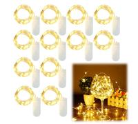 Mewneap 12 Pcs Guirlandes Lumineuses, Mini Guirlande LED à Pile, 2m avec 20 LEDs Blanc Chaud, Haute Luminosité, Économique Cuivre Étanche pour Noël Mariage Fête Table Pelouse Chambre