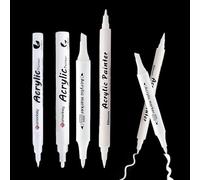 Mewneap Marqueur Blanc Indélébile, 4pcs Feutre Acrylique Blanc à Pointes Variées (6 Pointes: Pinceau, Fin, Moyen, Large) Stylos Blancs Imperméable pour Dessiner sur Papier Noir, Bois, Verre et Pierre