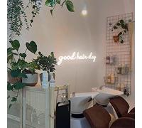 MewNeon Good Hair Day - Panneau lumineux LED néon à DEL pour salon de coiffure, décoration de salon de coiffure, panneau d'alimentation USB pour salon de coiffure, 50,8 cm, blanc froid