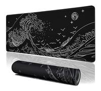 MEWOOCUE® Grand Tapis de Souris de Jeu, Motif Vagues de Mer, XXL, Imperméable, Antidérapant pour Bureau