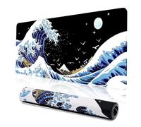 MEWOOCUE Tapis de souris pour ordinateur portable de jeu, motif vague de mer, tapis de bureau imperméable et antidérapant, 3 mm d'épaisseur, XL, tapis de table en caoutchouc, motif Kanagawa Surf et