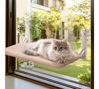 MEWOOFUN Hamac de fenêtre pour chat d'intérieur - Perchoir de fenêtre pliable pour chat réversible, ventouses puissantes, robuste (marron, M)