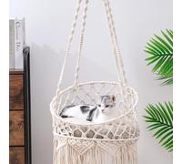 MEWOOFUN Hamac pour chat en macramé tissé à la main - Balançoire bohème pour chat d'intérieur, lit décoratif à suspendre pour dormir, jouer et se détendre - Lit balançoire pour animal domestique avec